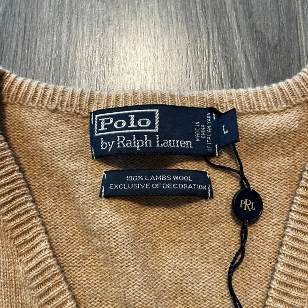 NWT Polo by Ralph Lauren The Lambswool Sweater Tan V-Neck